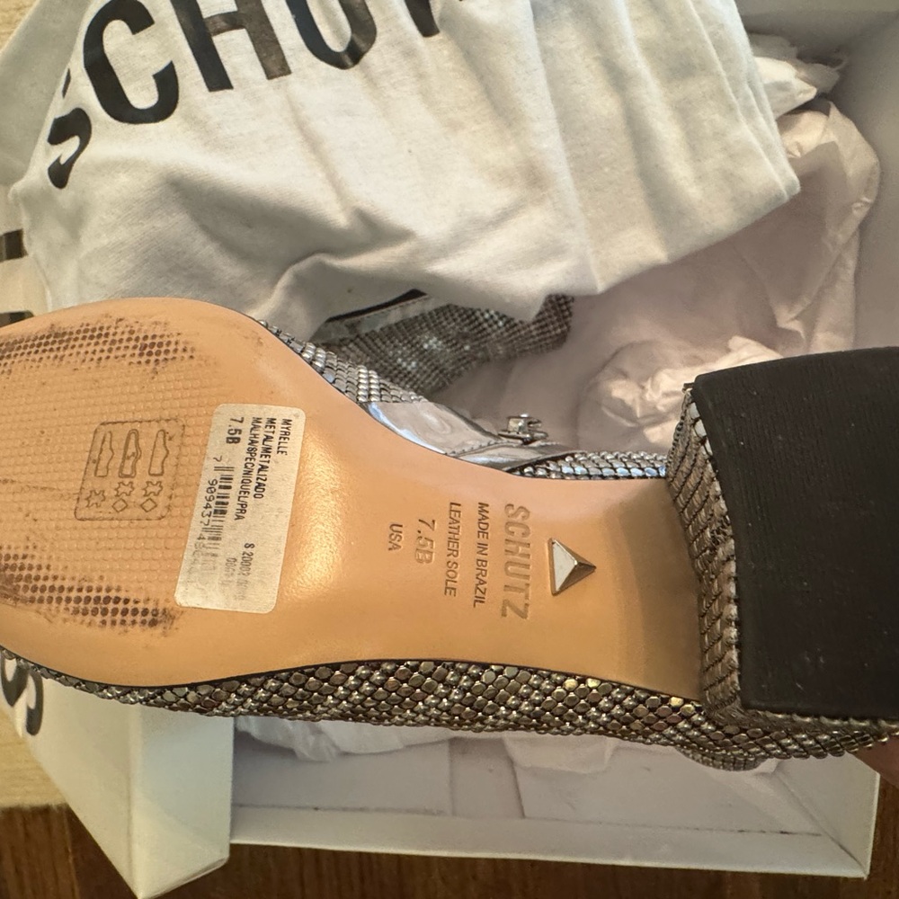 Schutz Silver Embellished Block Heel Ankle Boots - Picture 2 of 5